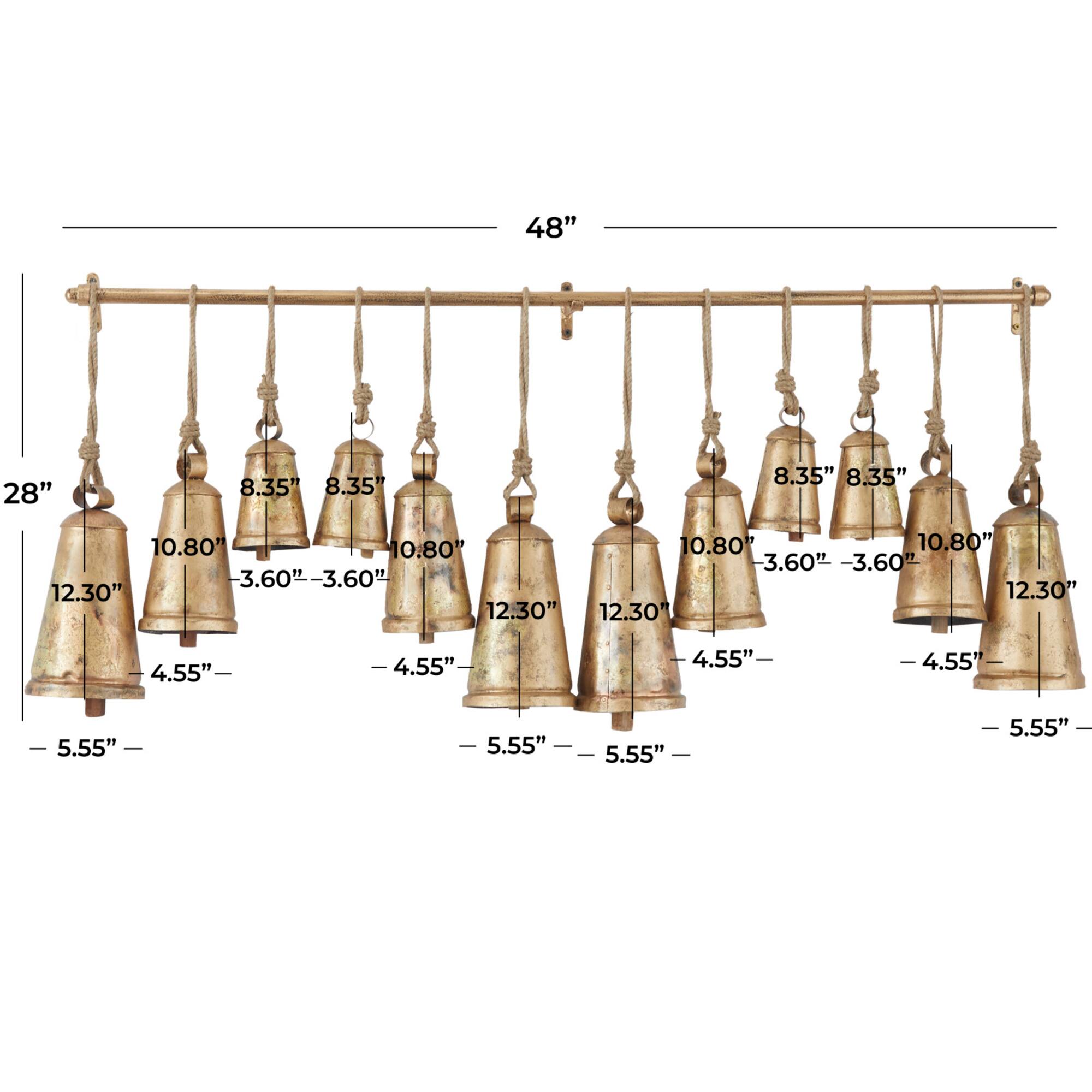 Brass Metal Bohemian Decorative Cow Bell, 48" x 5" x 28"